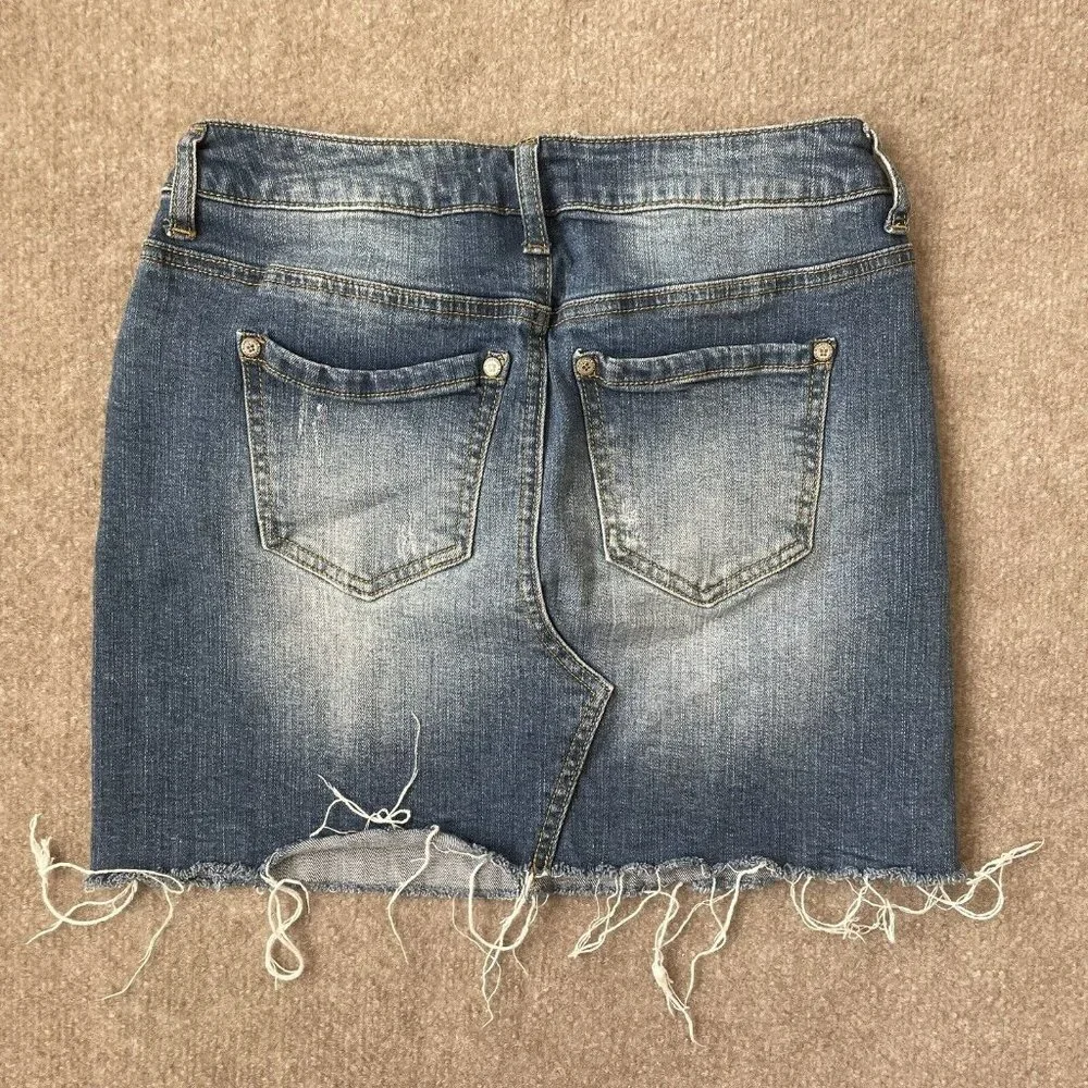 Altar'd State Skirt Womens XS Denim Jean Stretch Raw Hem Mini Distressed Summer - Picture 5 of 5